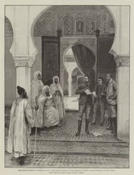 La mission britannique au Maroc, Sir C Euan-Smith déchirant le traité proposé en présence du vizir
